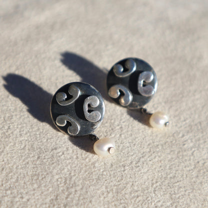 Abstract Sterling + Pearl Earrings