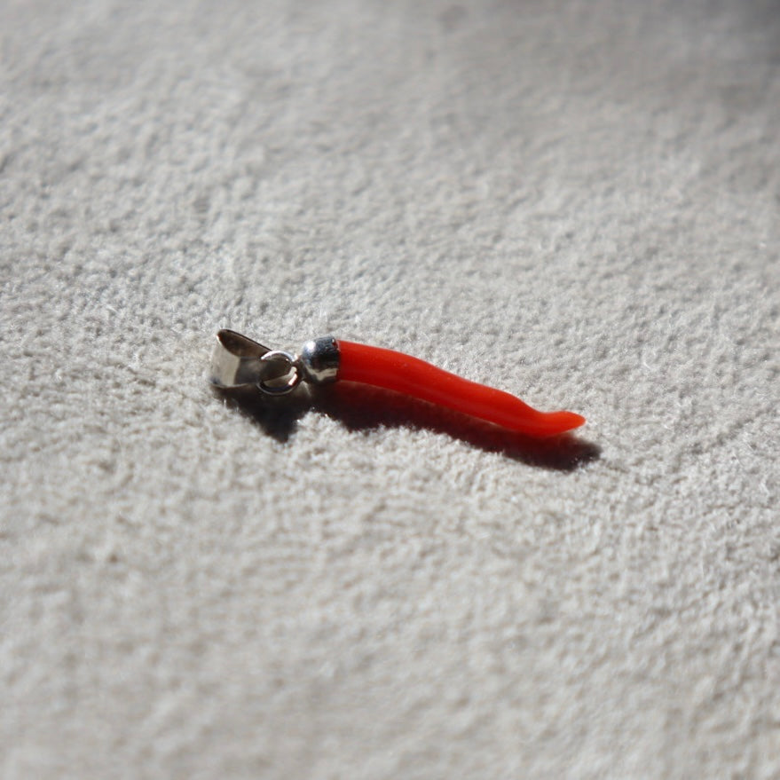 Italian Sterling + Coral Cornicello Pendant