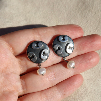 Abstract Sterling + Pearl Earrings