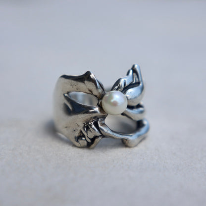 Brutalist Sterling + Pearl Ring