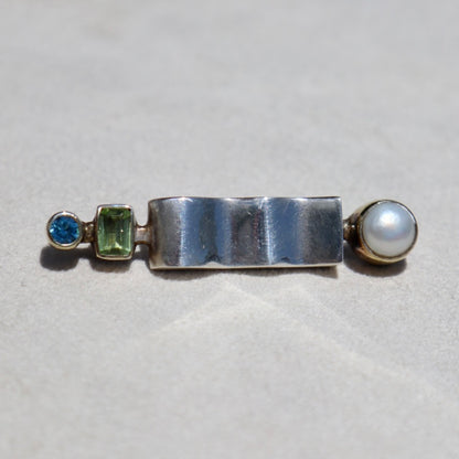 Postmodern Gemstone + Pearl Brooch