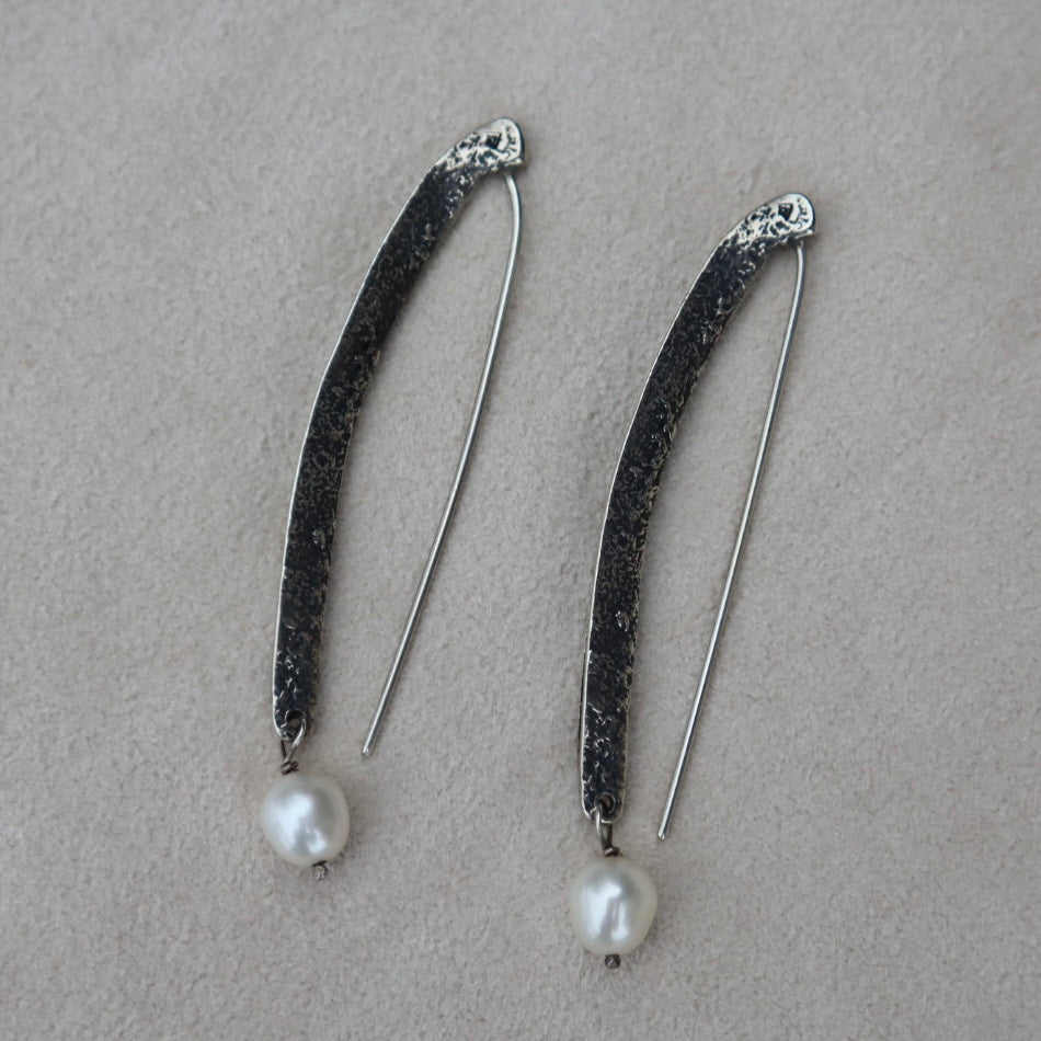 Brutalist Sterling Silver Pearl Earrings
