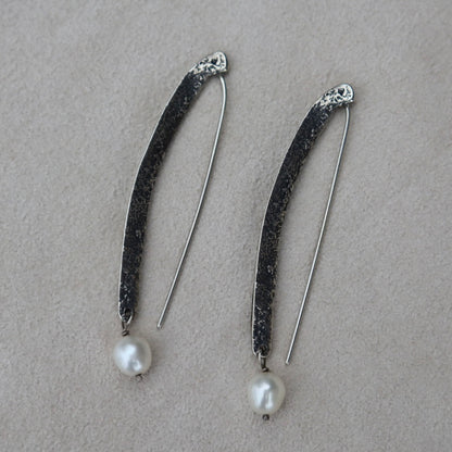 Brutalist Sterling Silver Pearl Earrings