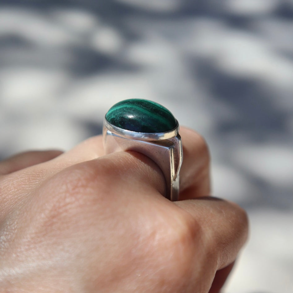 Modern Sculptural Malachite Ring