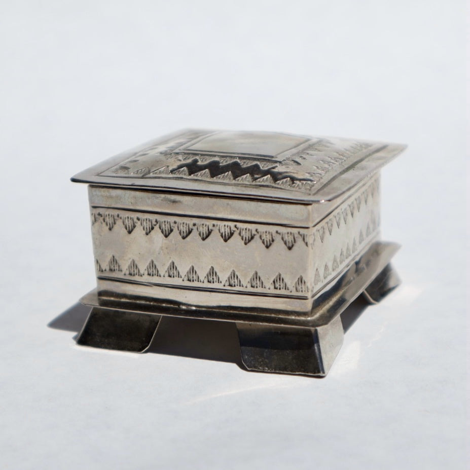 Silver Metal Hand Etched Jewelry Box