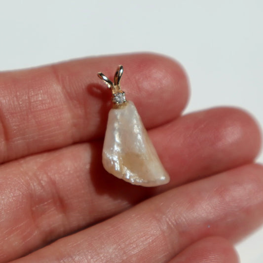 Vintage Baroque Pearl + Diamond Pendant