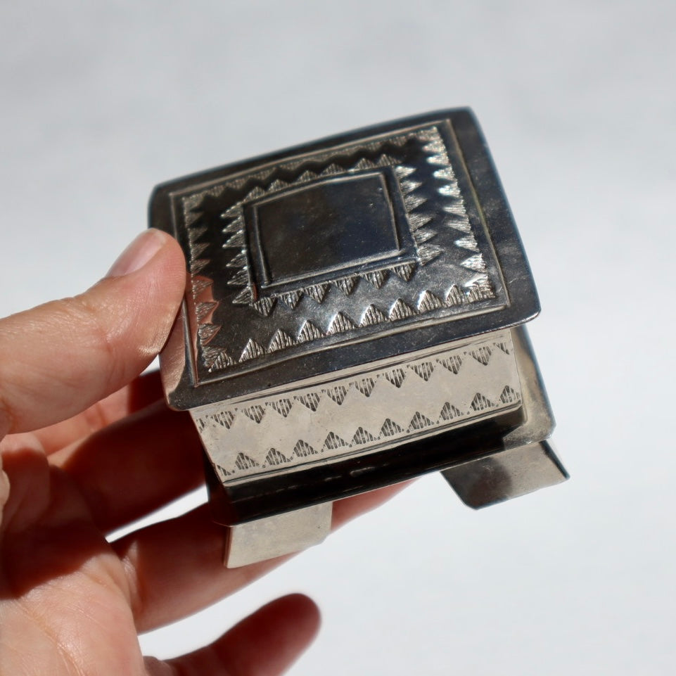 Silver Metal Hand Etched Jewelry Box