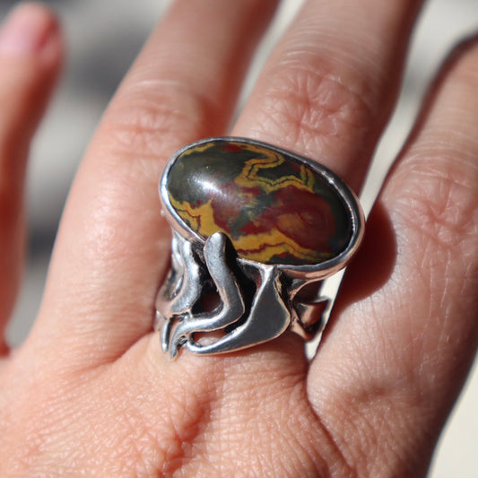 Handmade Brutalist Jasper Ring